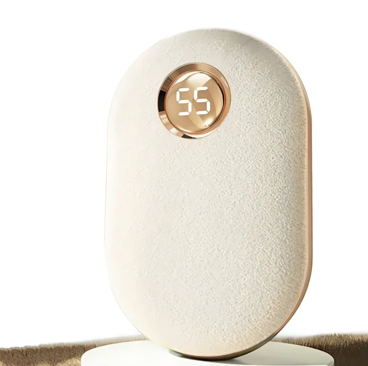 Baltas 2IN1 rankų šildytuvas su Power Bank – minimalistinio dizaino įkraunamas šildytuvas, sukurtas kasdieniam naudojimui.